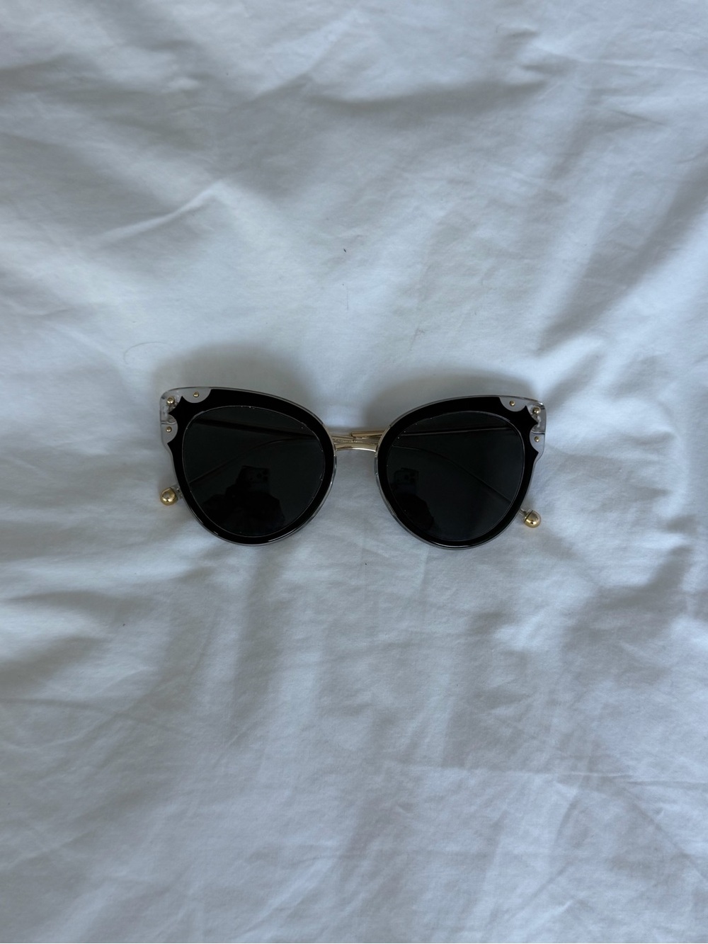 Dolce & Gabbana Black Cat-Eye Sunglasses with Gold Accents